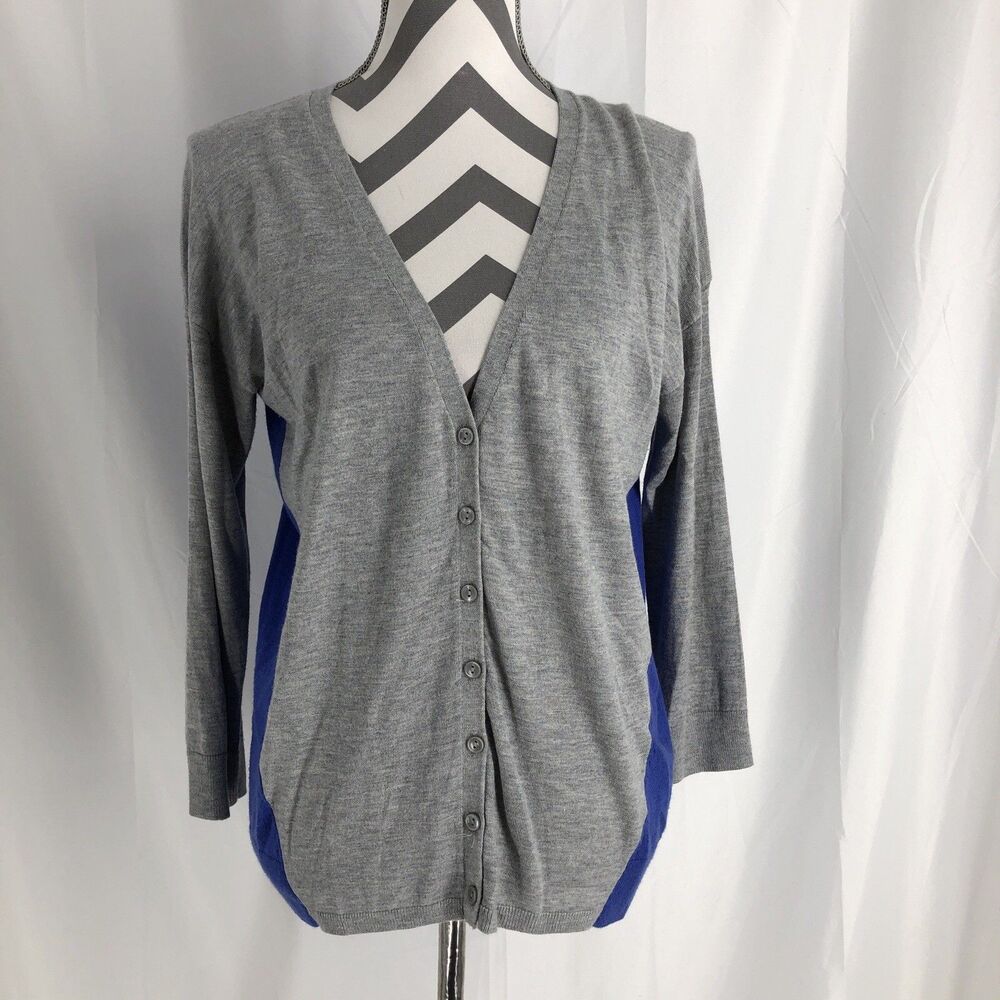 HALOGEN COLOR-BLOCK CARDIGAN Size M Gray And Blue